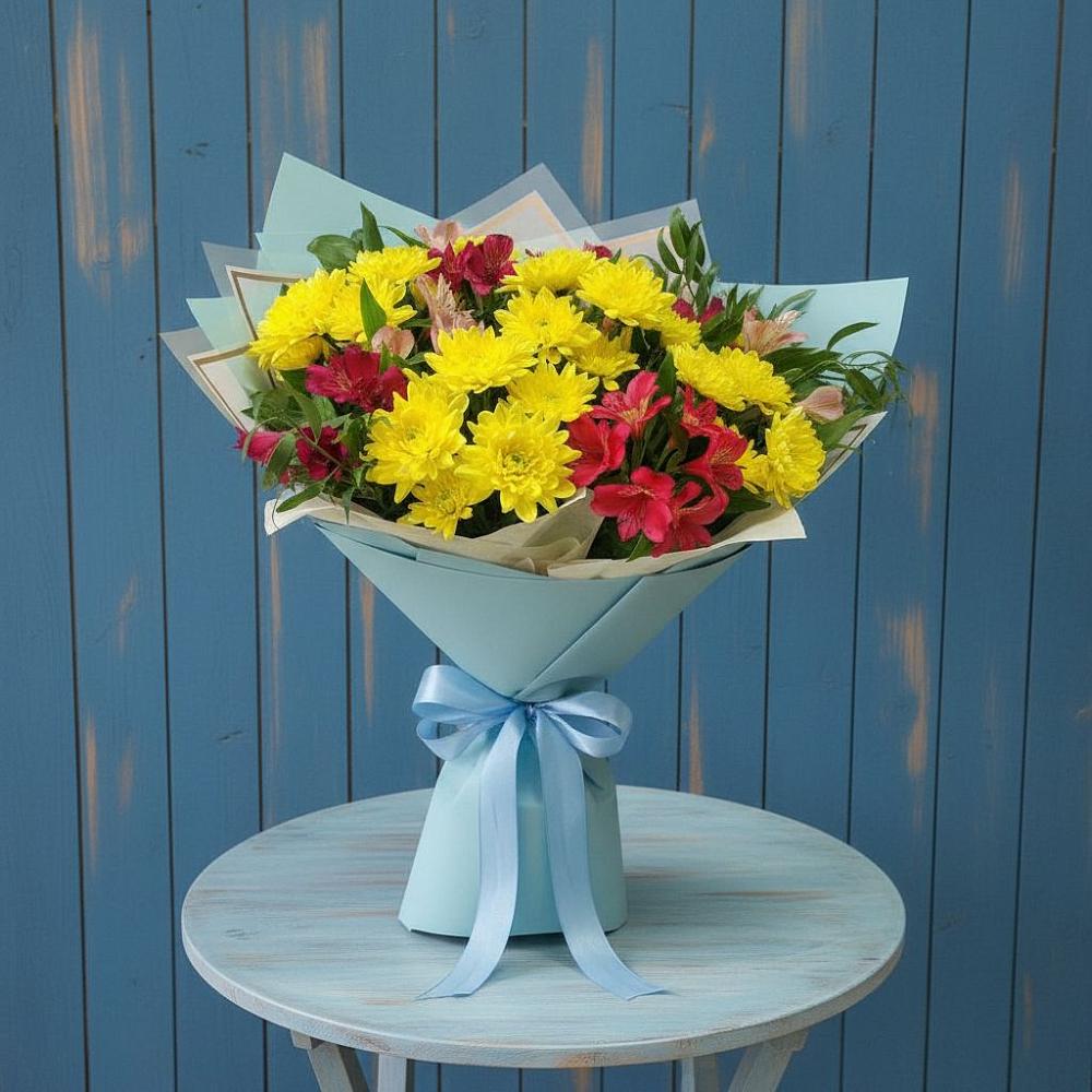 Букет цветов из: Альстромерии и Хризантемы в Лунево