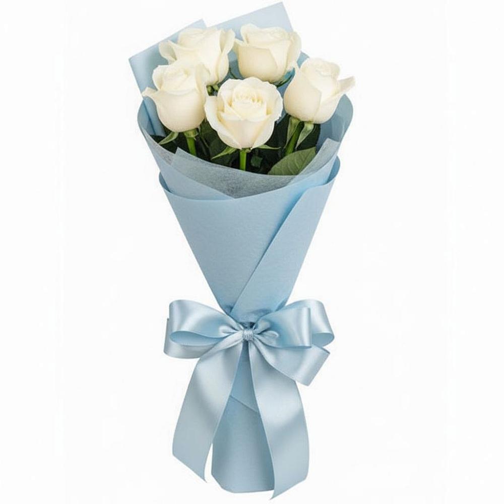 Букет 5 Белых роз Проуд в Лунево