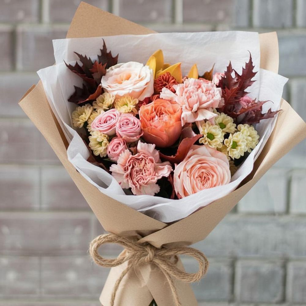 Букет цветов из: Гвоздики, Хризантемы и Розы в Лунево