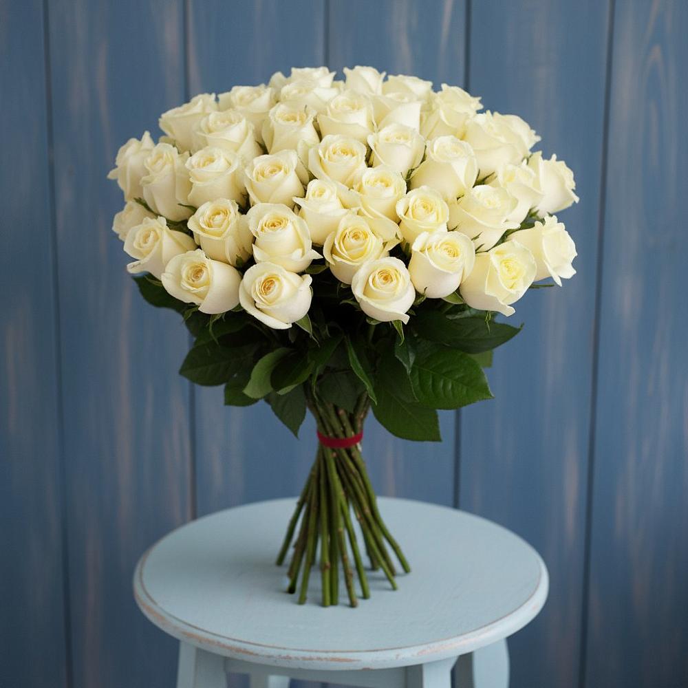Букет 51 Белая роза Эдлесс Лав в Лунево