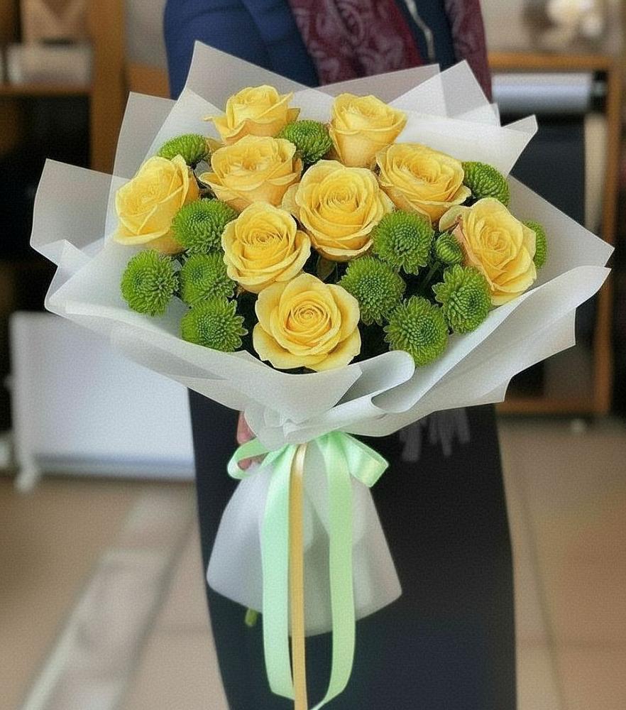 Букет цветов из: Хризантемы и Розы в Лунево