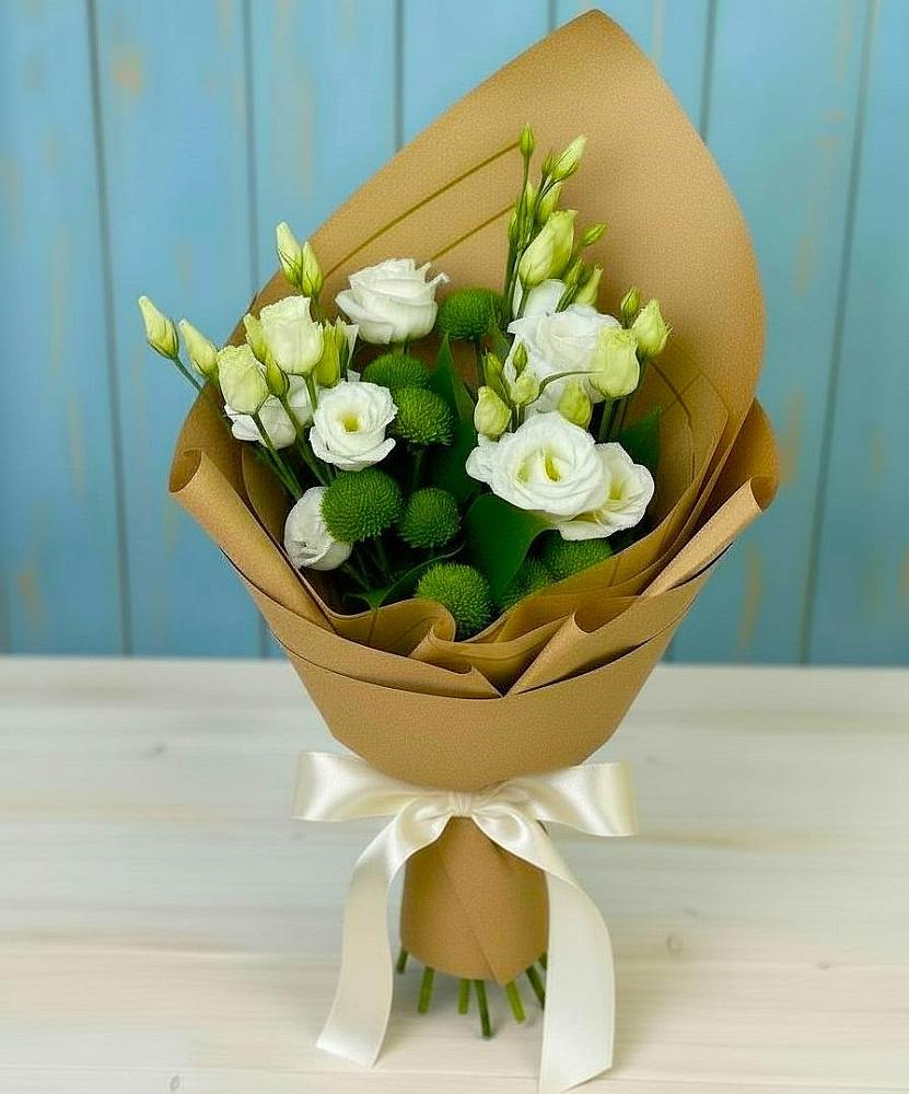 Букет цветов из: Хризантемы и Лизиантусы в Лунево