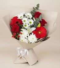 Букет цветов из:  Розы, Хризантемы, Герберы и Лилии в Лунево