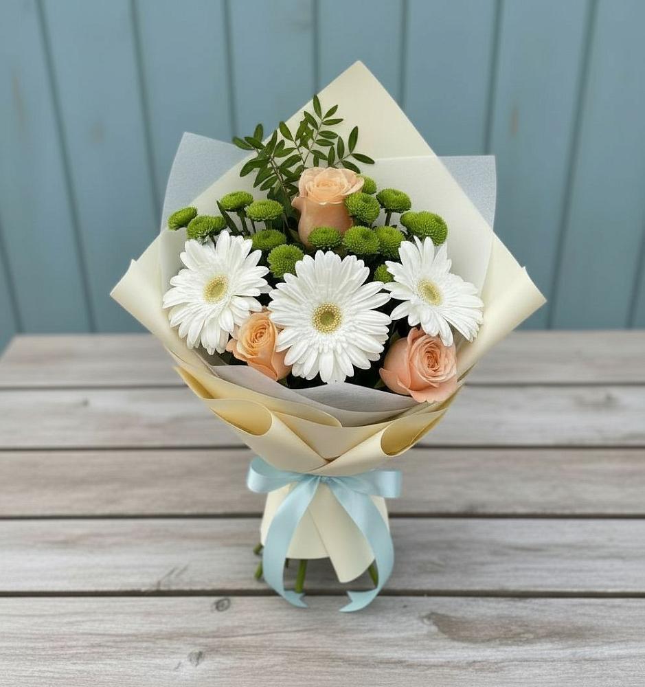 Букет цветов из: Герберы, Розы и Хризантемы в Лунево