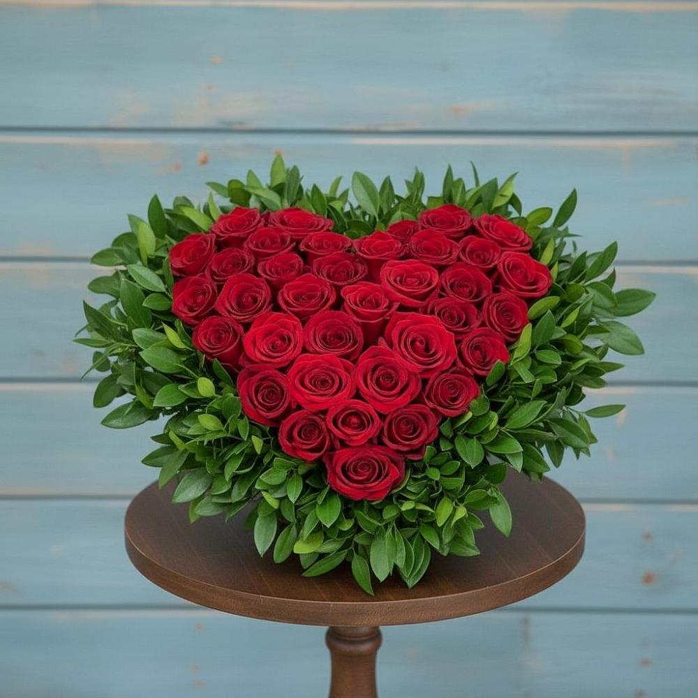 Цветочная композиция из Розы в виде сердца в Лунево