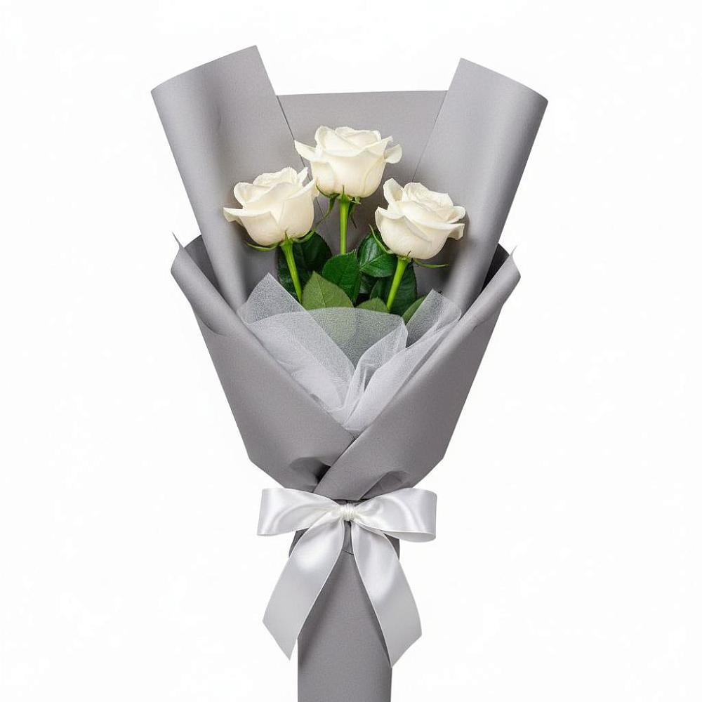 Букет 3 белые розы в Лунево