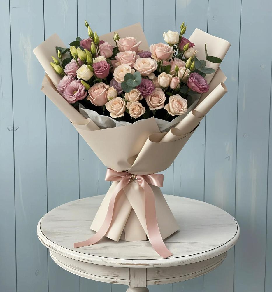 Букет цветов из: Розы и Лизиантусы в Лунево