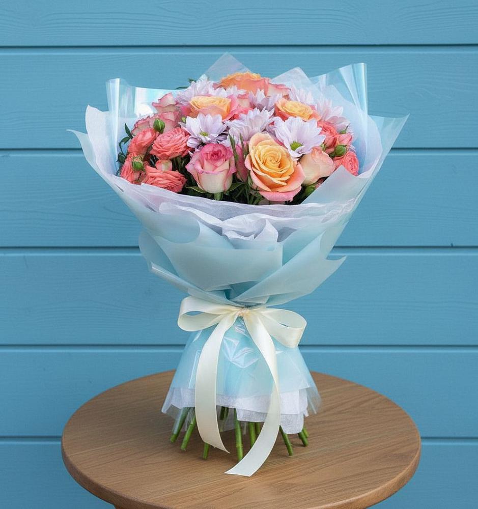 Букет цветов из: Хризантемы и Розы в Лунево