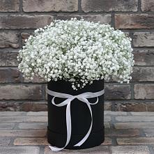 Цветочная композиция из Гипсофила в шляпной коробке в Лунево