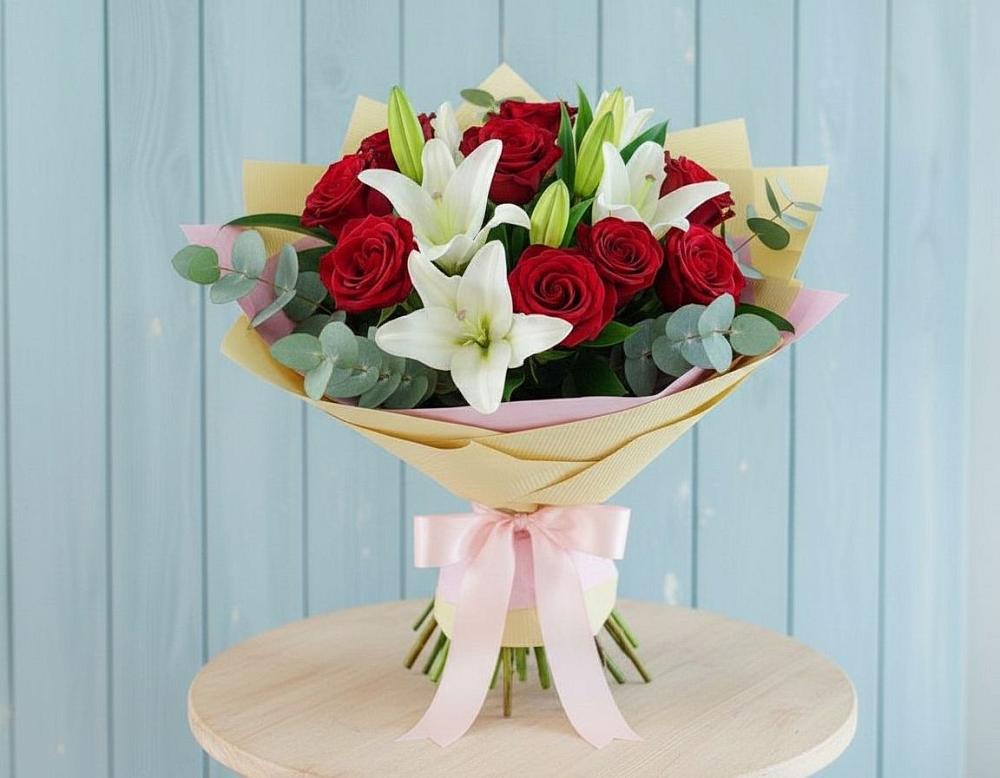 Букет цветов из: Лилии и Розы в Лунево
